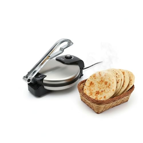 Electric Roti Maker Chapati Maker Heavy Duty 1600W High Power Stainless Steel Body Adjustable Temperature Control Non-Stick Plates Model ME-RM102-S