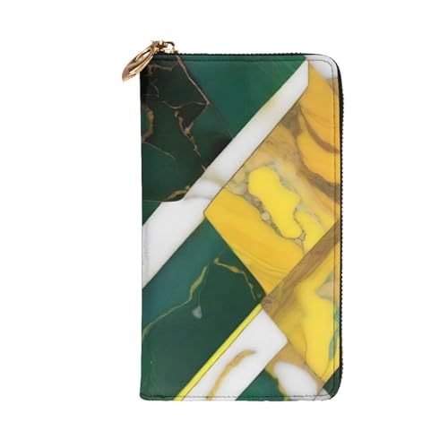 Yellow Green Marble Prints Leather Long Clutch Wallet for Fashionable Girls and Women - Durable, Stylish, and Functional, Black, One Size2