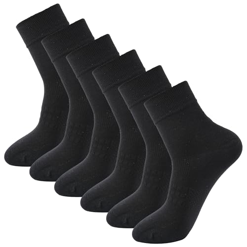 Toes&Feet Mens 6-Pack Black Titanium Anti Blister Odor Stink Controlling Sweat Proof Breathable Cotton Quarter Crew Dress Socks, Size 7-12