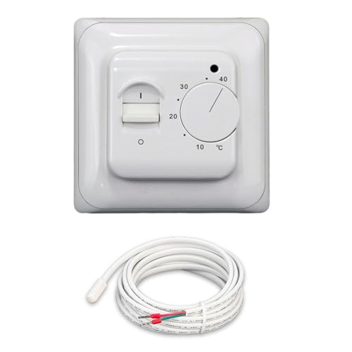 Gettimore Termostato eléctrico para calefacción de suelo de 220 V, controlador de temperatura con sensor y rango ajustable de 5 a 40 °C, montado en la pared, color blanco RTC70.26