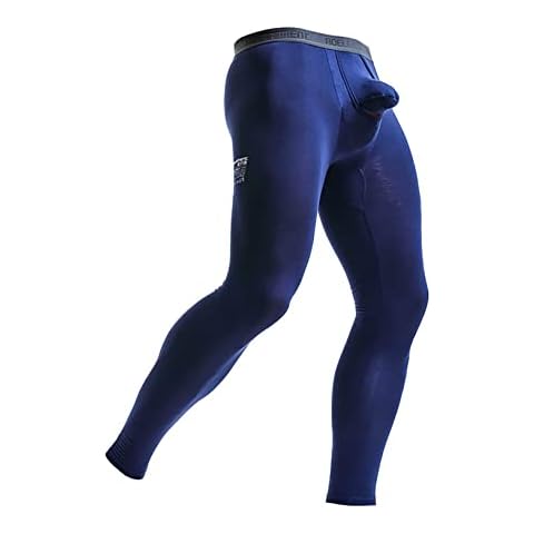 YEAHDOR Men's Low Rise Leggings Long John Stretchy Thermal Pants Warm Underwear Base Layer Bottoms Royal Blue XL Cover