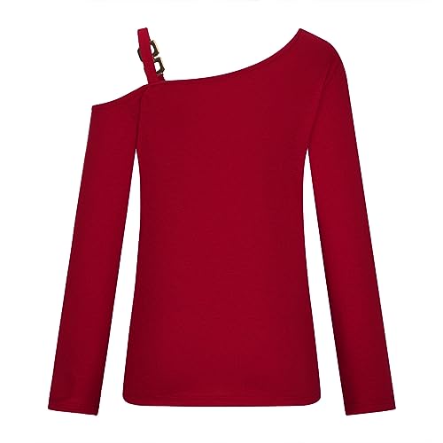 Womens Long Sleeve T Shirts One Shoulder Off Fashion Tops Casual Spring Fall Blouses French Solid Tuinc Clothes4