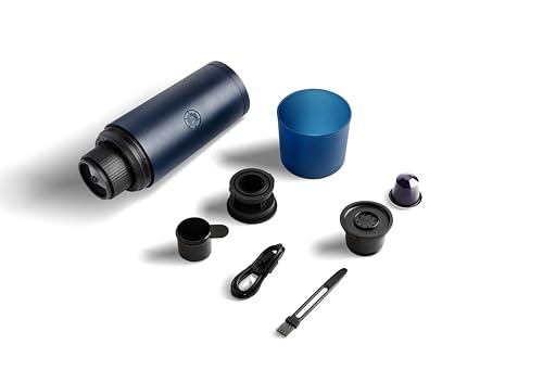 Nomious Prime Brew - Cafetera portátil con 20 bares de presión, depósito de 80 ml, preparación en frío y caliente, compatible con cápsulas Nespresso® y café en polvo, depósito de agua de acero