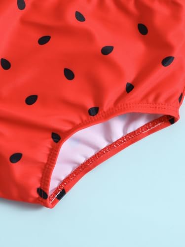 Image of Girl's Watermelon Print Two Piece Bikini Set One Shoulder High Waist Bathing Set Red 110