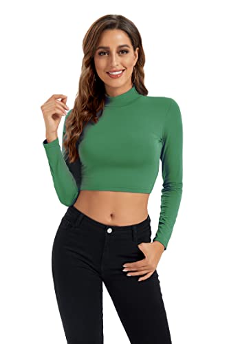 Image of Womens Long Sleeve Crop Tops Lightweight Mock Neck Base Layer Shirts