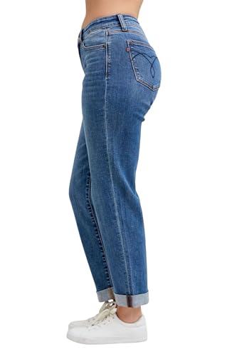 Judy Blue Women's Mid Waist Five Pocket Boyfriend Jeans2