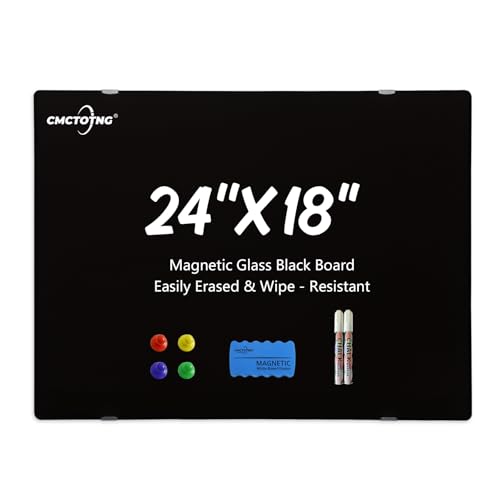 CMCTOTNG Wall-Mounted Magnetic Tempered Glass Blackboard Black Dry Erase Board, 24