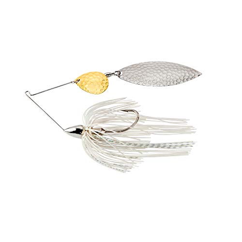 War Eagle Custom Lures Nickel Frame Hammered Tandem Willow Spinnerbait White Silver Skirt 1/2 oz.