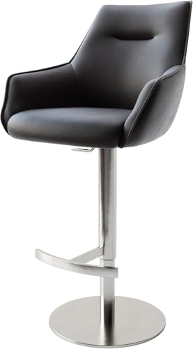 DELIFE Barstuhl Alja-Flex Drehfuß höhenverstellbar Edelstahl Echt-Leder Schwarz drehbar Taschenfederkern