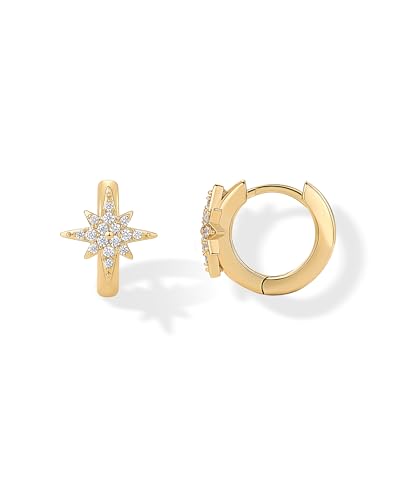 PAVOI 14K Gold Plated Sterling Silver Posts Small Huggie Hoop Earrings for Women - Trendy Celestial North Star, Butterfly, Heart Hoop Earrings - Cubic Zirconia Cute Gold Motif Jewelry
