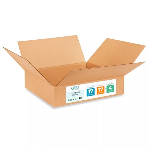 Medium Shipping &amp; Moving Boxes 17x17x4 inches (10-Pack) - Extra Strength 200 lb vs Regular - Corrugated Packing Boxes - Cardboard Box Moving and Delivering - Box for Moving by IDL Packaging