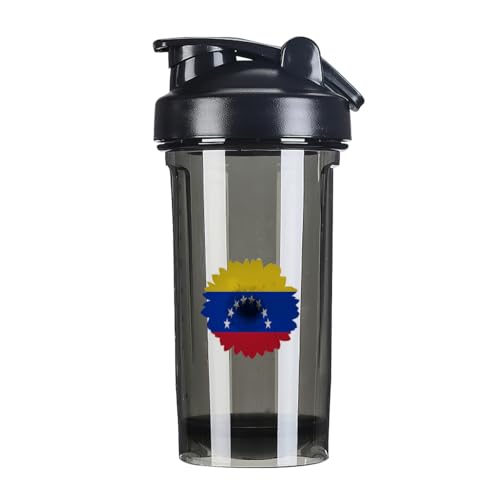 Flower Venezuelans Flag 18 Ounce Shaker Bottle Drink Mixer Leak-proof Pre Workout Protein Shakes Meal Replacement Shakes Bottles 500ML/18 Oz Black