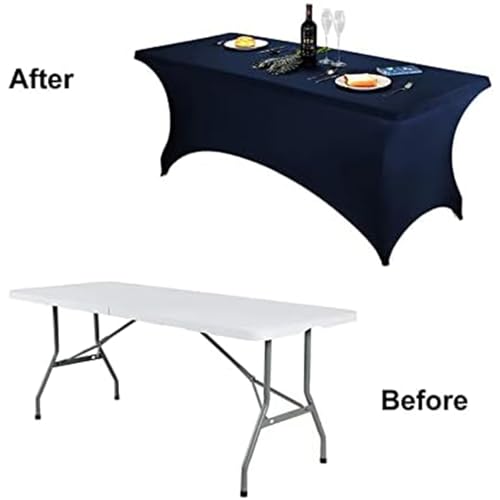 Image of FORLIFE 6Pack Spandex Table Covers 6ft,Fitted Tablecloth for 6ft Rectangular Tables, Stretch Patio Table Covers, Universal Spandex Table Cover for Wedding, Banquet, Party - Navy