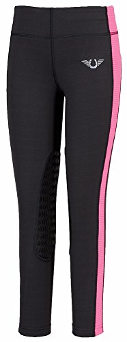 TuffRider Children's Ventilated Schooling Riding Tights|Color-Charcoal/NeonPink|Size-Medium