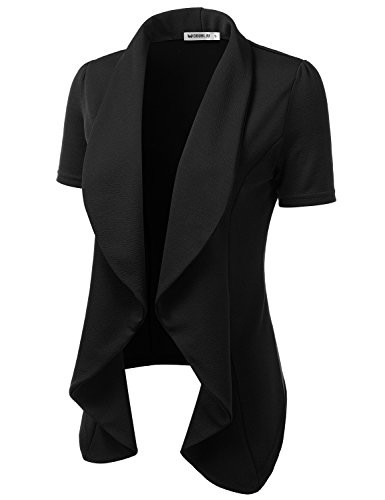 DOUBLJU Casual Draped Ruffles Blazer Short Sleeve Basic Open Front Cardigan Jacket for Womens with Plus Size Work Office Suit2