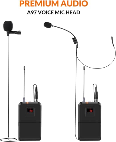 Image of innopow 200-Channel Wireless Microphones System, Wireless Lavalier Microphone, Dual UHF Bodypack Cordless Lavalier Mic System Set, Auto Scan, Long Range 200-240Ft, 16 Hours Ideal for Church (Black)