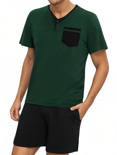 Litherday Pijamas Corto Hombre Verano Pijamas Hombre Mangas Cortas Conjunto de Pijama Hombre Algodón Corto Pijama de Hombre de Dos Piezas Pijama Manga Corta Súper Suave Ropa de Dormir con Bolsillos