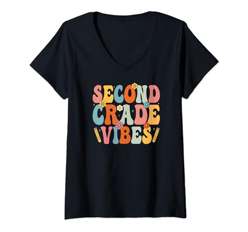 Mujer Second Grade Vibes 2nd First Day of School Back to School Camiseta Cuello V