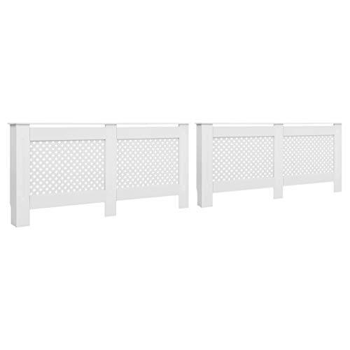 Cubierta del radiador MDF, Cubierta del Calentador del radiador Estante del gabinete Cubiertas del radiador 2 Piezas Blanco 172x19x81.5 cm MDF