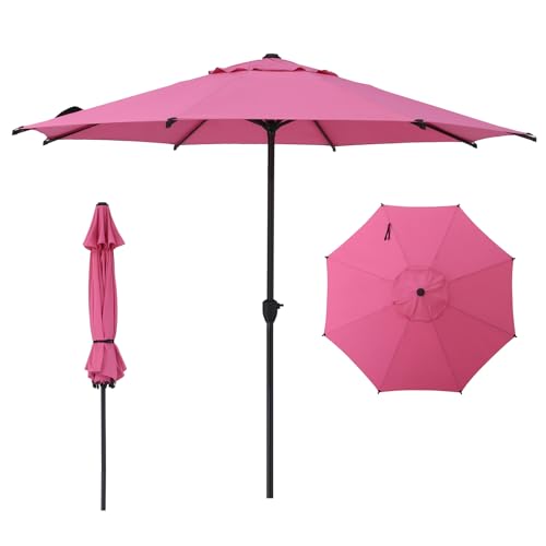 Image of Abba Patio 9FT Lyon Outdoor Patio Umbrella Outdoor Table Umbrella with Crank Market Umbrella 8 Sturdy Ribs UV Protection Waterproof and Push Button Tilt for Garden Deck Backyard Pool,Pink