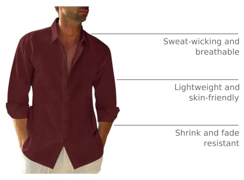 Image of JEKAOYI Mens Button Down Cotton Linen Shirts Casual Long Sleeve Beach Tops