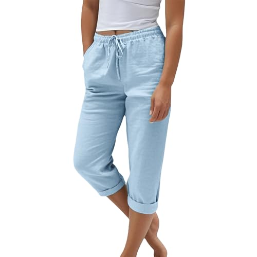 Pantalon en lin et coton d'été pour femme avec taille élastique confortable