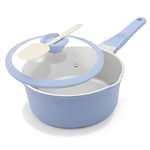 Keramik Stielkasserolle 20 cm mit Deckel, 2.5L Antihaft- Blau-grau – Ansicht 1
