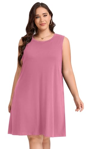 Image of elescat Plus Size Summer Dresses for Women Sleeveless Pockets Beach Tshirt Tank Sundress 2026