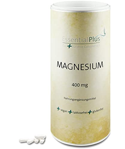 Magnesium 400mg von Essential Plus - 365 Kapseln - vegan - hochdosiert - Premium: 665 mg Magnesium, davon 400mg elementares Magnesium, laborgeprüft, glutenfrei Cover