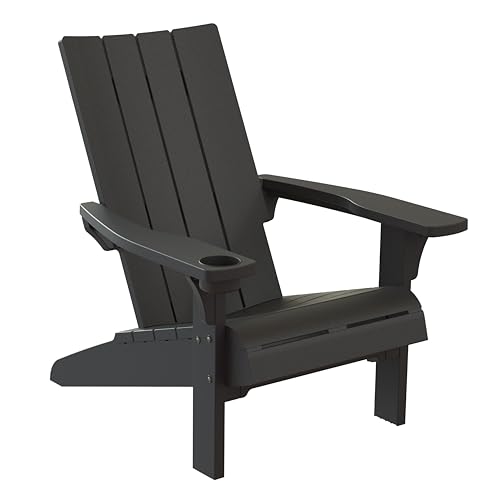 Keter Modern Adirondack Chair – Made in the USA, Weather‑Resistant Resin Outdoor Patio Chair, Sleek Contemporary Design, Durable All‑Weather Seating for Deck, Lawn & Backyard – Black