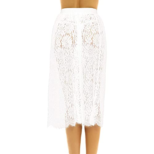 Zuypsk Women's 50S Lace Half Slip Petticoat Sheer Underskirt A-Line Extenders Midi Skirt (White) #TOP2