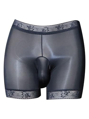 Mens Ice Silk Sheer Sissy Panties Bulge Pouch Sheath Glossy Boxer Briefs for Crossdresser