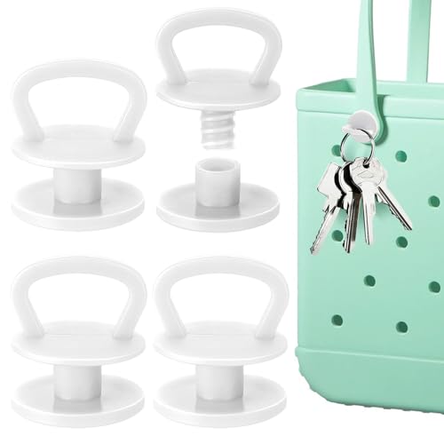 Bag Strap Button Replacements with Hook 4pcs Twist-Lock Rivets for Bogg Bag Handles Durable Resin Reusable Upgrade for Beach Tote Bags Accessories(White)