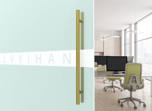 LVYIHAN Titanium Gold Square Barn Door Handles 12"/24"/36"/48"/59'', Pull Push Long French Door Handle Double Sided, Large Front Exterior Shower Door Pull Handles