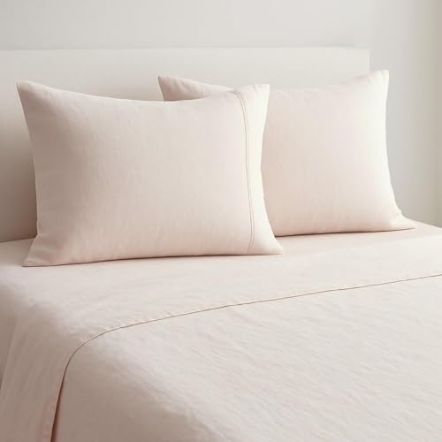 Image of Haus and Kinder Bedsheet King Size, 300 TC 100% Organic Cotton Percale Weave, Fitted Bedsheet for King Size Bed with 2 Pillow Covers - Marrow Stitch Detaling (Coastal Calm, 72 inchx78 inchx10 inch Size)