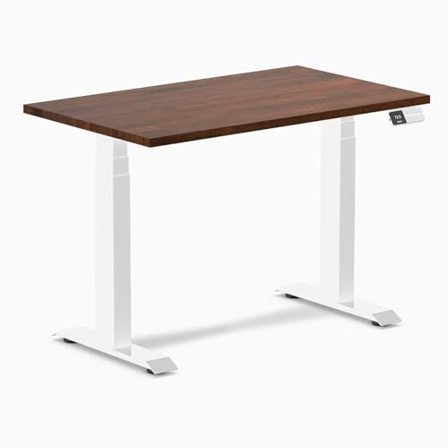 Image of Desky Small Electric Standing Desk, 40 x 24 inches Rubberwood Height Adjustable Sit Stand Desk with Dual Motor and Memory Presets, Compact Home Office Workstation - Red Walnut Wood Top