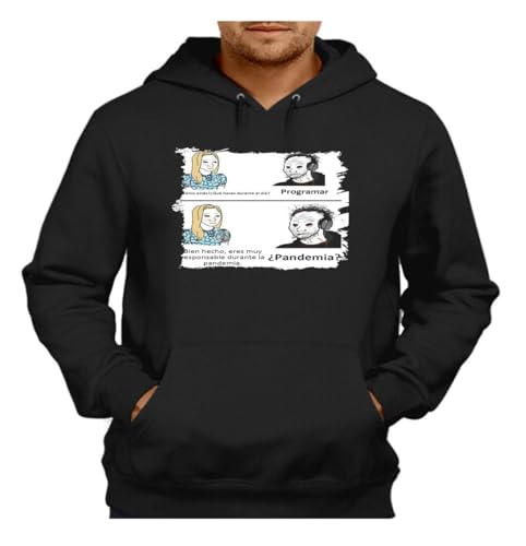 MERCHANDMANIA Sudadera Negra con Capucha Meme Frase Graciosa Programador hikikomori casa Adulto Poliester algodón Sweatshirt