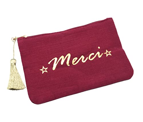 Oh My Shop ATM162 - Trousse Pochette Coton Framboise Message Merci Pompon Doré Cover
