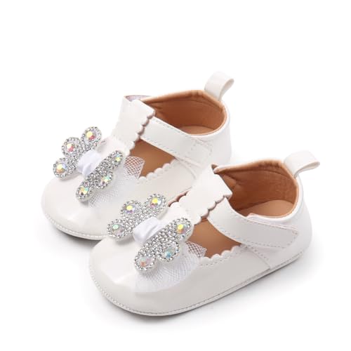 Baby Girls Mary Jane Flats Anti-Slip Soft Rubber Sole Pu Leather Toddler Bowknot Princess Dress Shoes