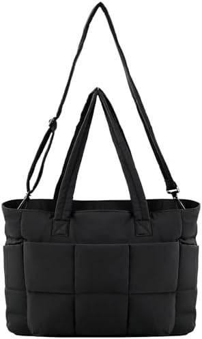 Puffer Tote Bag for Women, Quilted Multi-Pocket Lightweight Shoul...