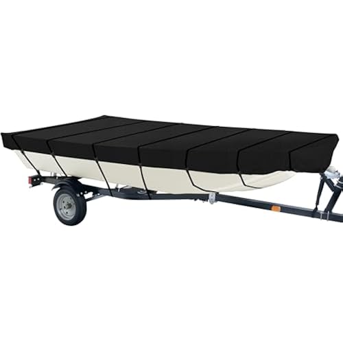 iCOVER Jon Boat Cover 16ft, Heavy Duty Waterproof Marine Grade Polyester Canvas Mooring Cover, Anti-UV Trailerable Jon Boat Covers, Fits Boats 16' Long Beam Width up to 75", Black