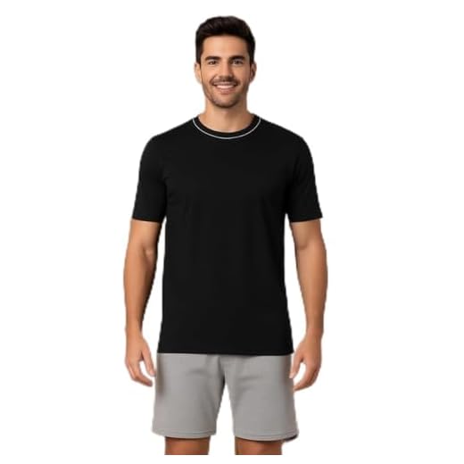 Pijama Masculino Manga Curta Gola Redonda Malha Algodão Keeper (BR, Alfa, XGG, Plus Size, Regular, Preto e Mescla)