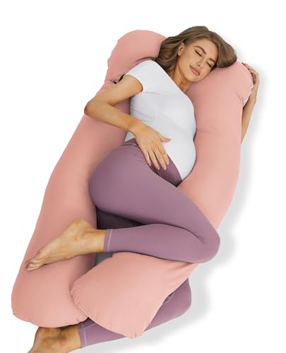 ZZZhen Pregnancy Pillow for Sleeping U Shaped Maternity Pillow - 56 Inch with Grey Microfiber Removable Cover Multi- Use and Support Back Hips Legs Belly for Pregnant Pink Women Sleeping
