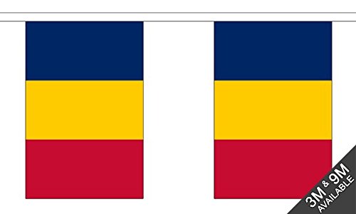 Flagtex Chad Fabric Bunting – 9m with 30 Flags – Indoor & Outdoor Decoration – String Flags Banners Chadian Central Africa — image 1