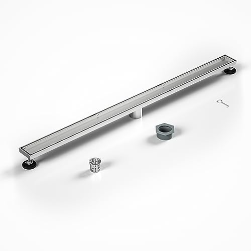 Image of Linear Shower Drain 40 inch Brushed 304 Stainless Steel | Fast Drainage | Tile Inserted | Stainless Floor Drain Grate | Hair Strainer | Drain Key | The Upgrade for Your Bathroom