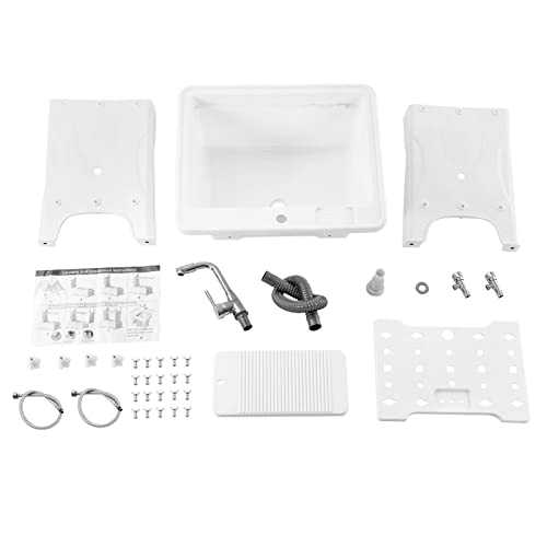 Freestanding Laundry Utility Sink Sanitation Wash W/Faucet, Rectangular Spacious White, W/Washboard Cold&Hot Water Tap Kit Freestanding #TOP4