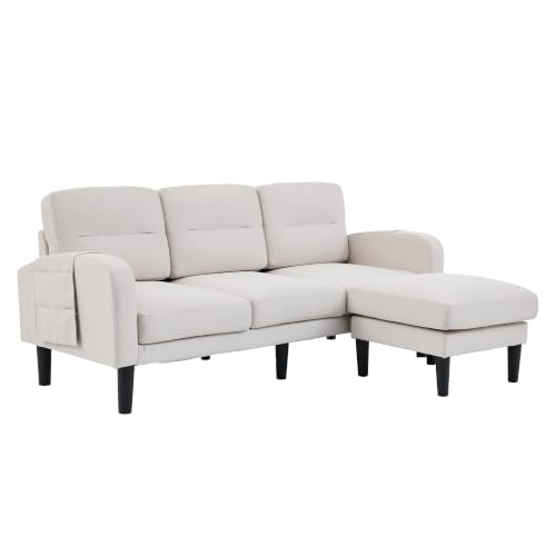 Sofá pequeño REXO de 3 plazas con chaise longue beige, el sofá esquinero compacto para tu salón. 6