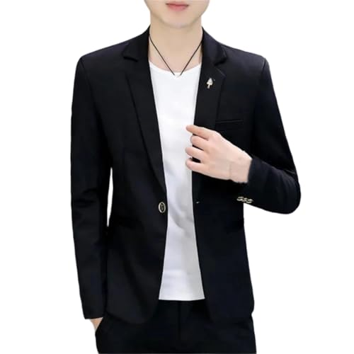 Men's Korean Slim-Fit Fashion Suit Jackets Spring Trendy Casual Blazers Coat Black