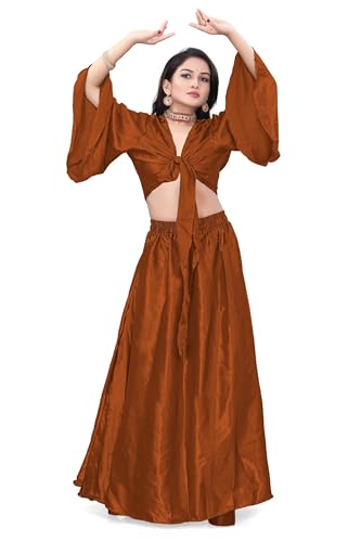 Ensemble jupe circulaire et haut à volants en satin femme doré grande taille 5XL S76