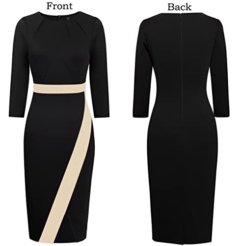 VFSHOW Womens Pleated Crew Neck Front Slit Work Business Office Bodycon Sheath Pencil Dress3